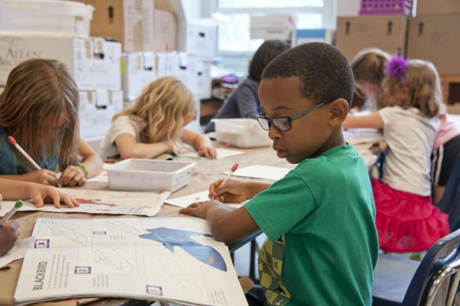 Students working at a desk